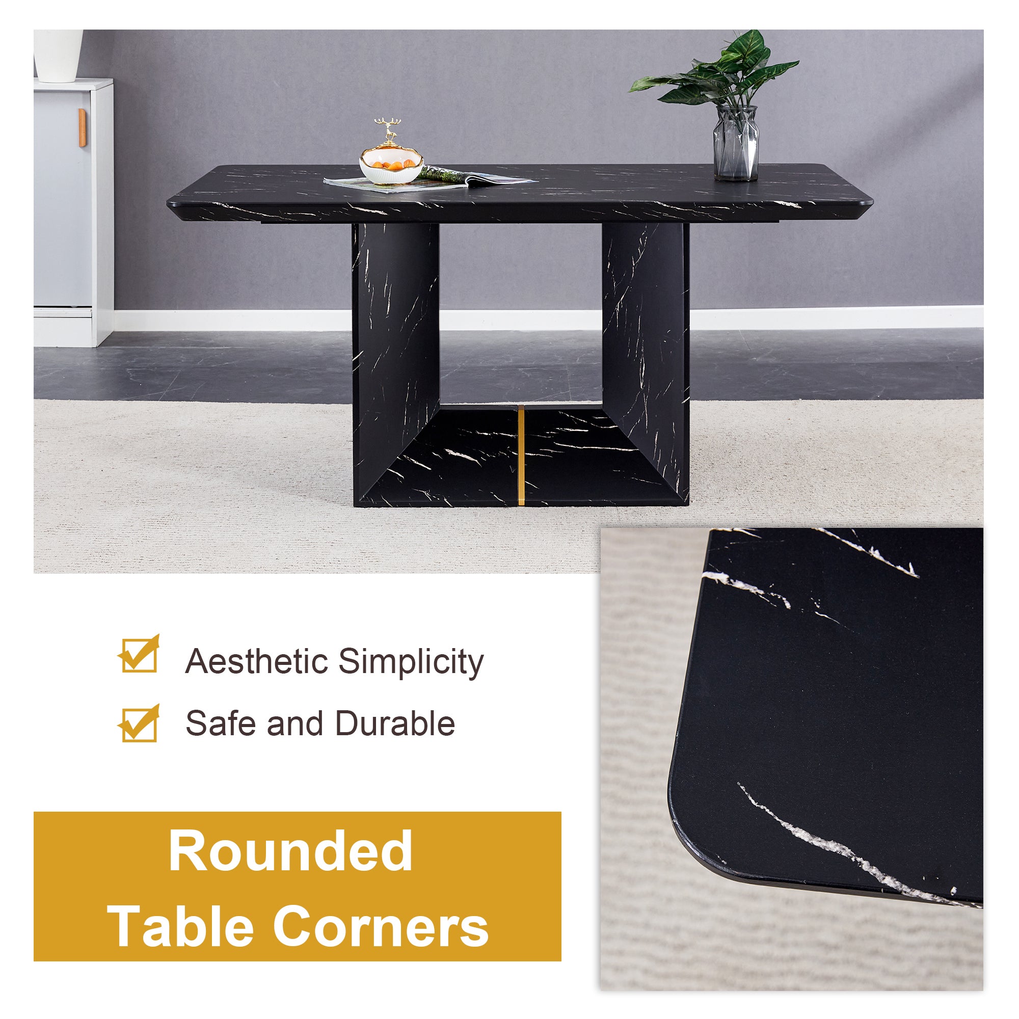 Black Marble Dining Set w/ 4 Chairs