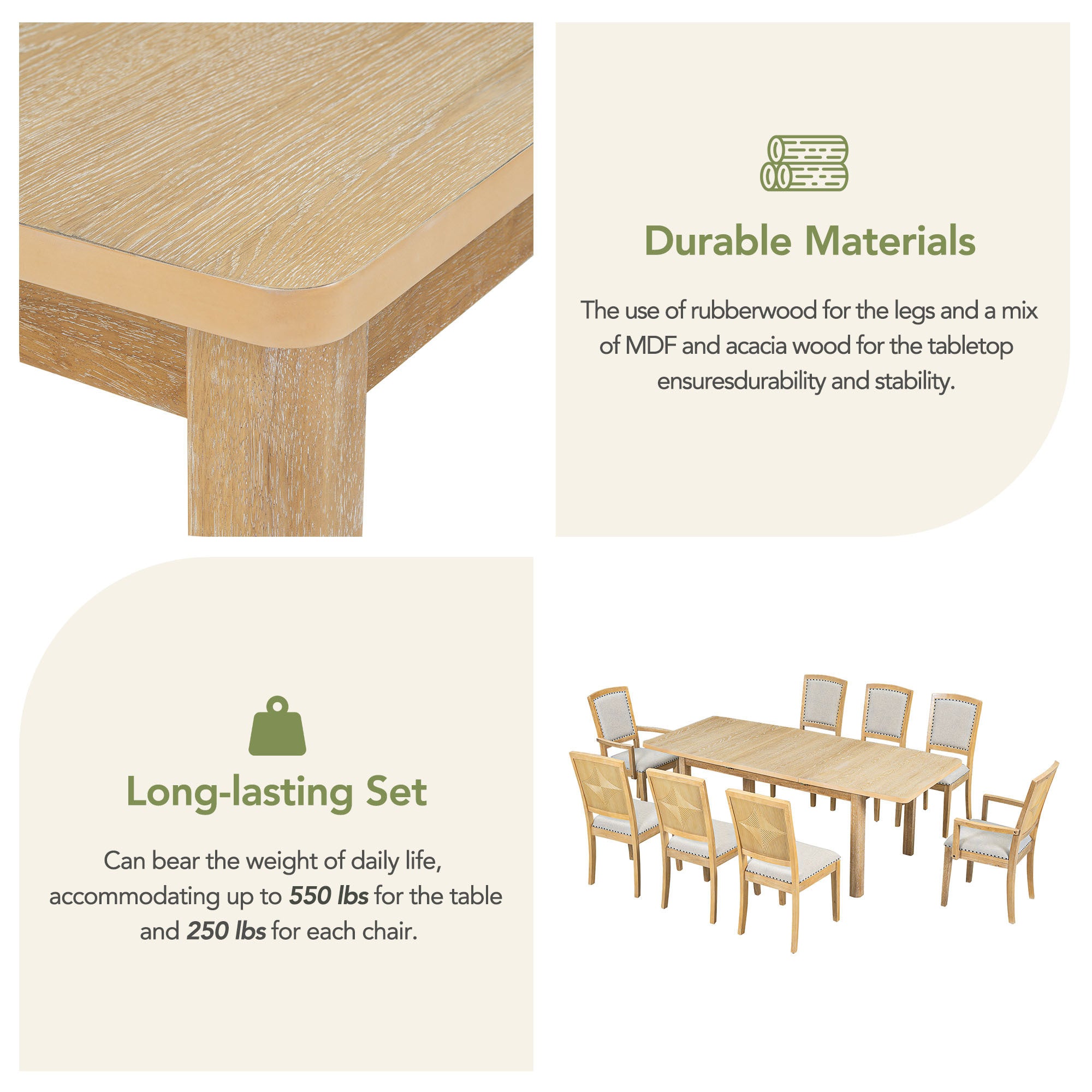 Rustic Extendable Dining Table Set, 9 Pieces