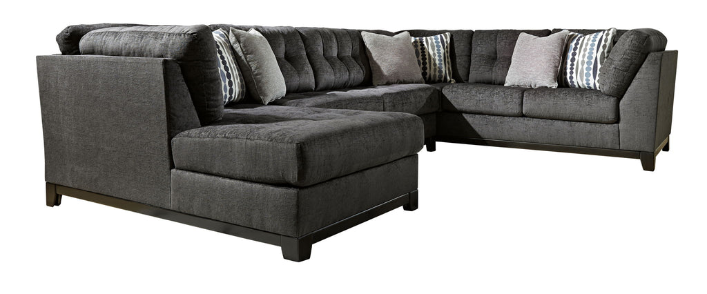 Gray sectional sofa with corner chaise and channel-textured back cushions