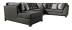 Gray sectional sofa with corner chaise and channel-textured back cushions