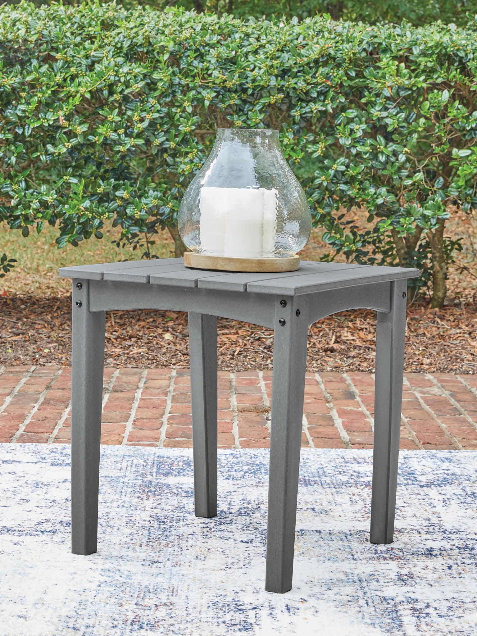 Cove Beach gray square end table with paneled top and straight legs
