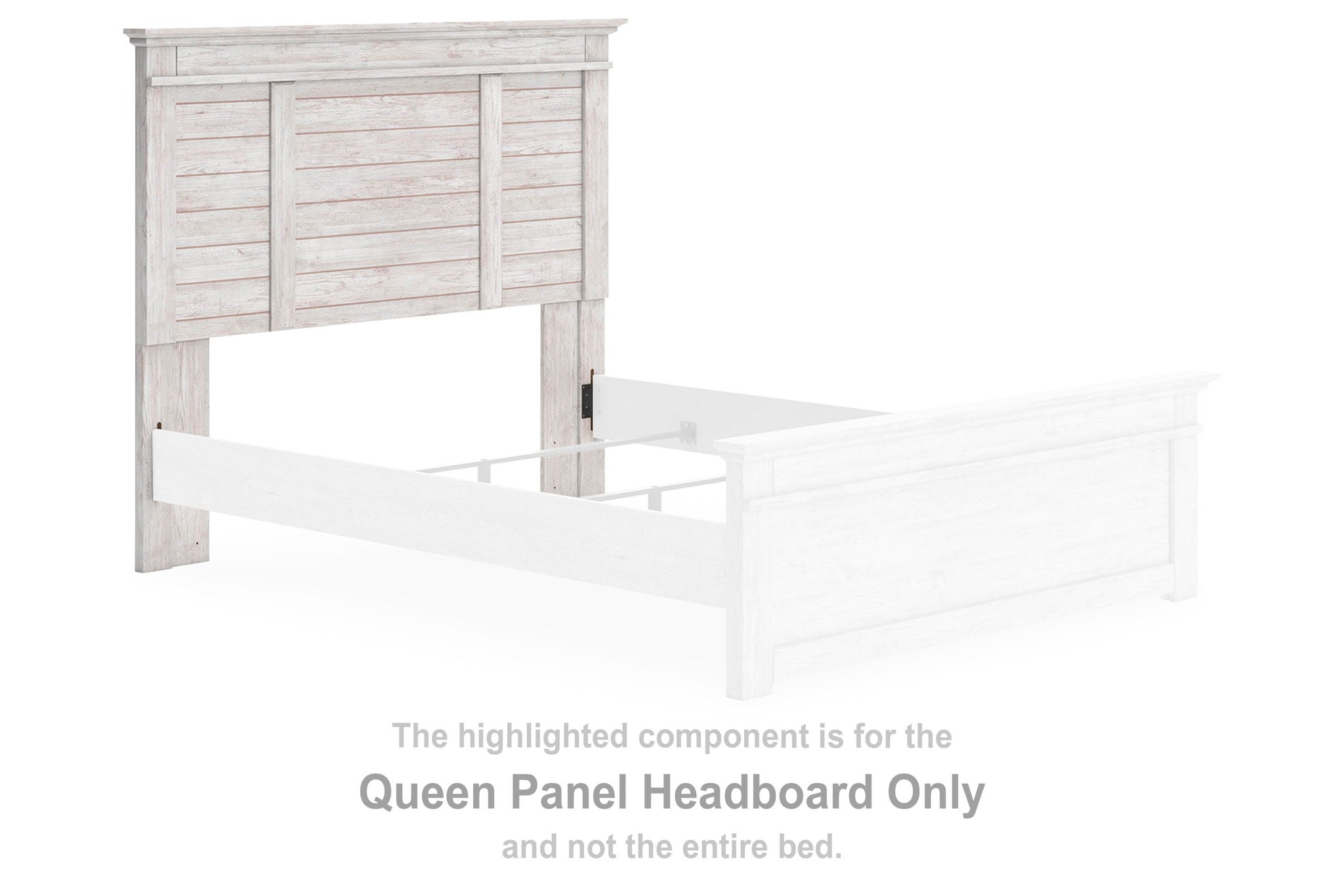 Whitewash queen panel headboard with rectangular panel design and curved top rails