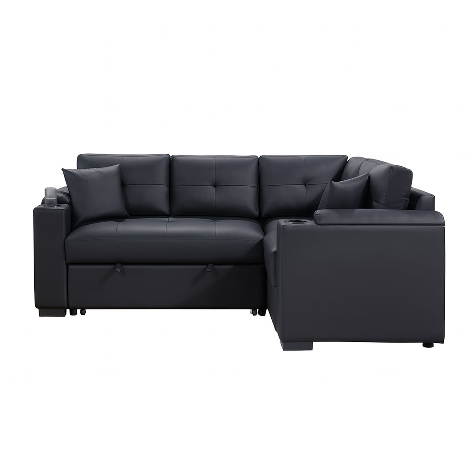 Black PVC Fabric Sleeper Sectional Sofa USB Storage
