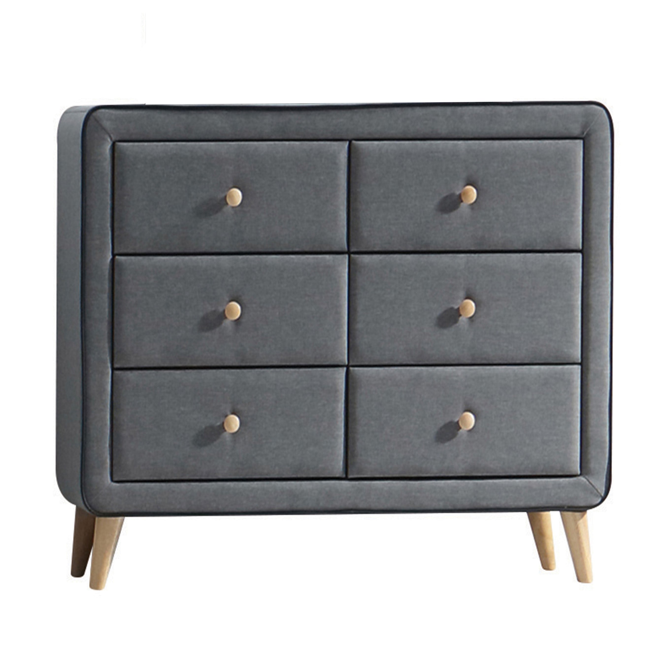 Light Grey Upholstered 6-Drawer Double Dresser for Storage