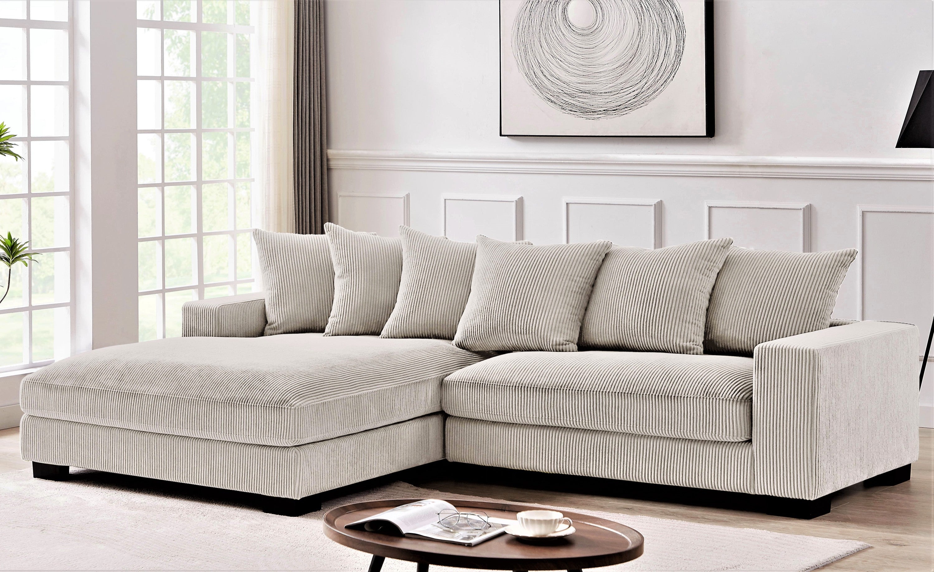 Ivory Corduroy Left Sectional Sofa - Luxe L-Shaped Couch