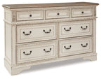 White dresser with six drawers and decorative rope pull handles
