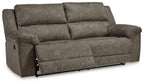 2-seat reclining sofa with segmented seat and back, fossil gray upholstery