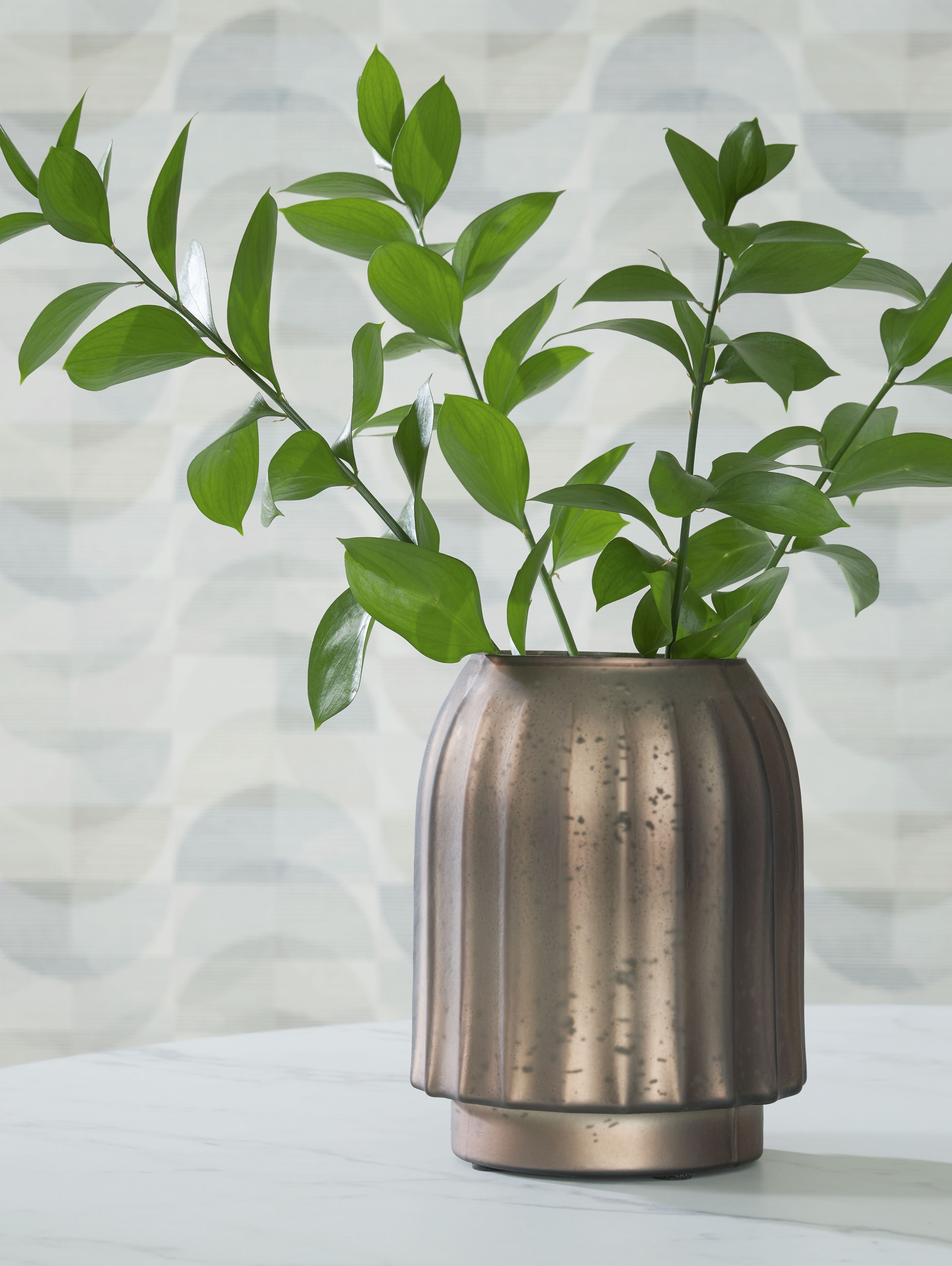 Metal vase, dark bronze fluted design with wide open top
