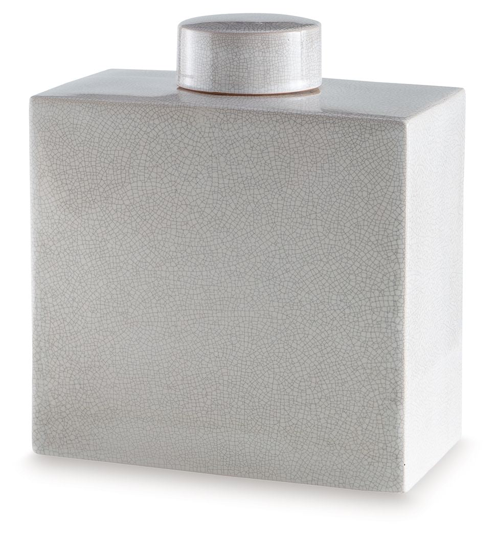 Haddworth jar with white crackle finish and matching round lid