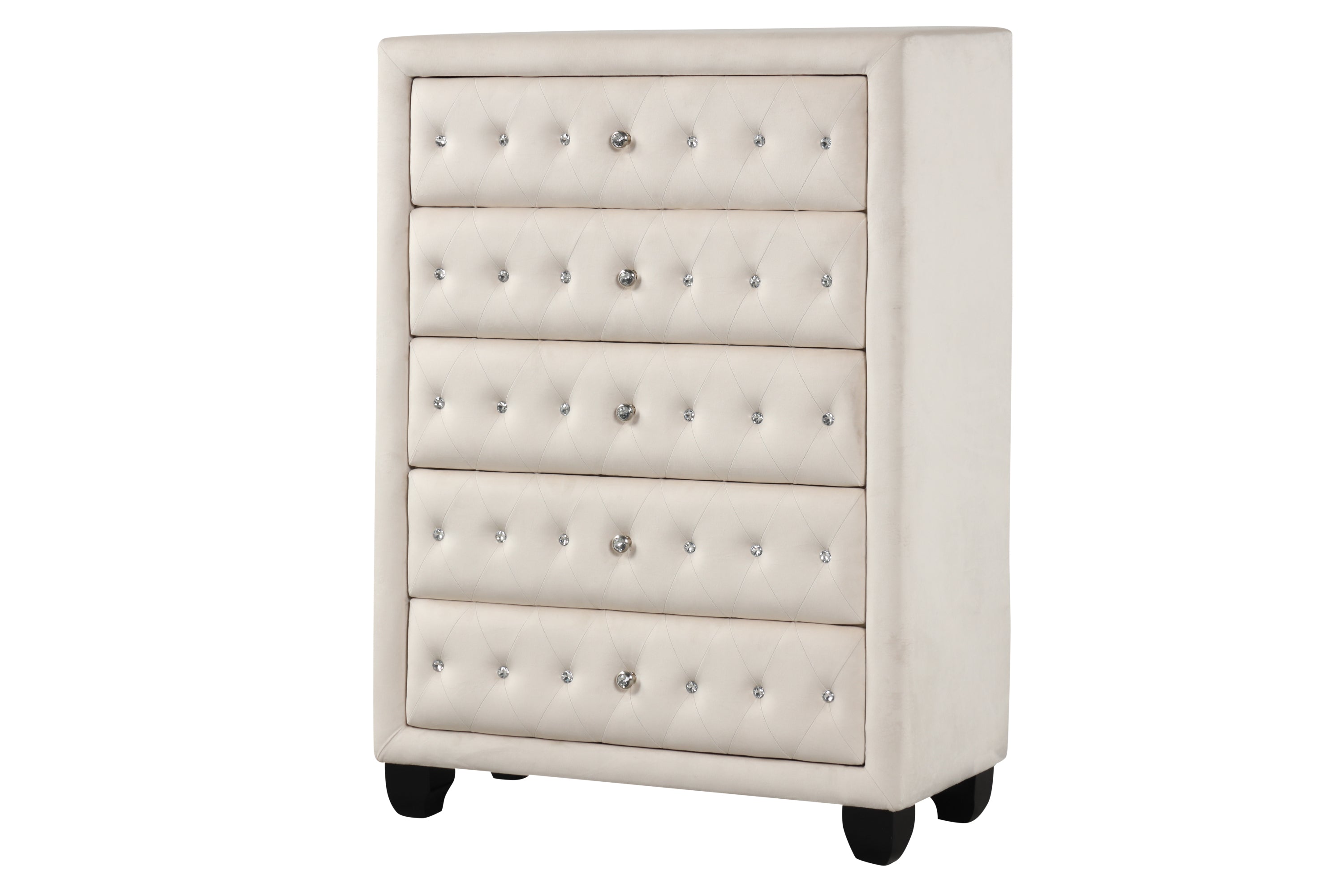 Modern Crystal Tufted Velvet Chest - 5 Drawers