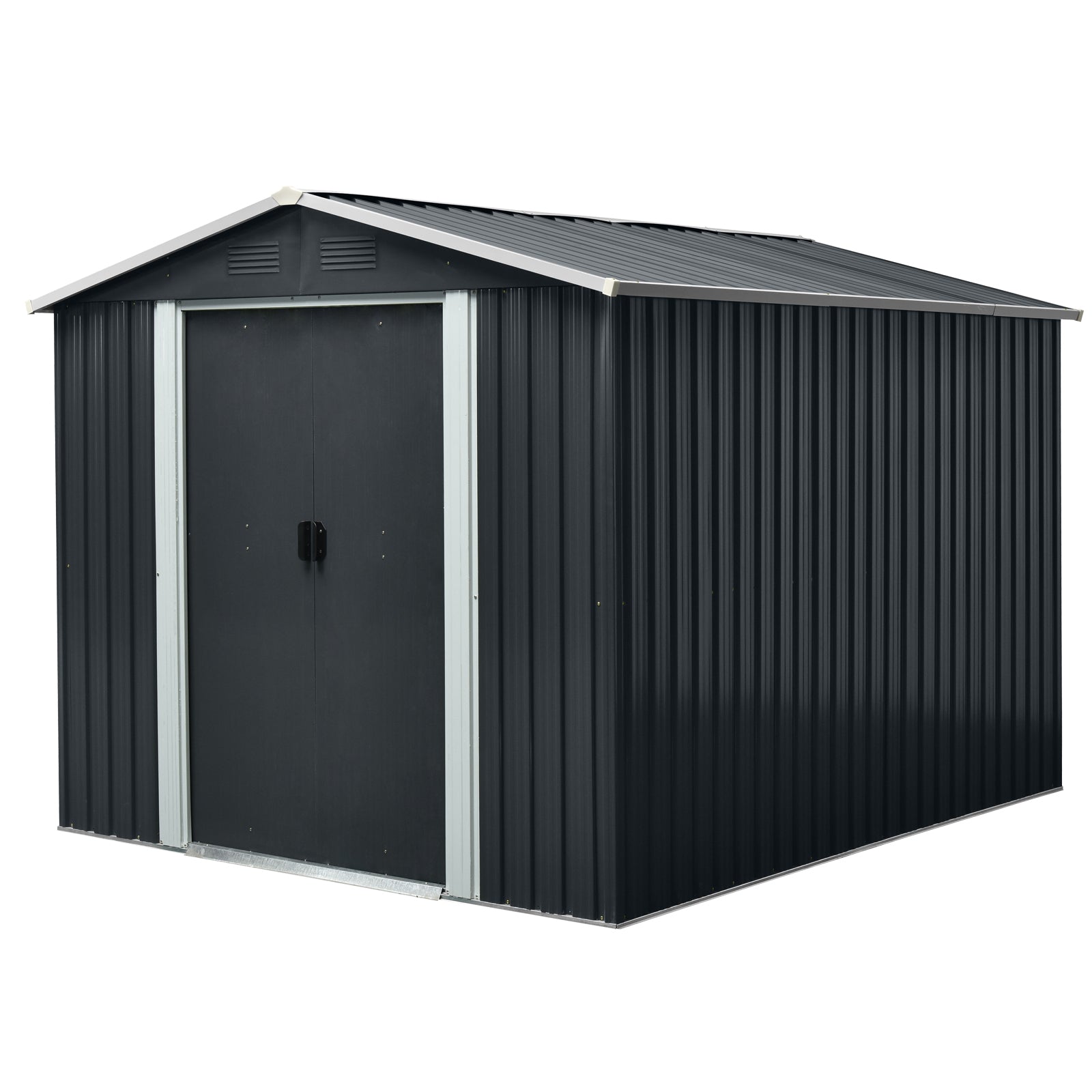 8x10 Metal Storage Shed w/ Foundation - Black-American Furniture Outlet
