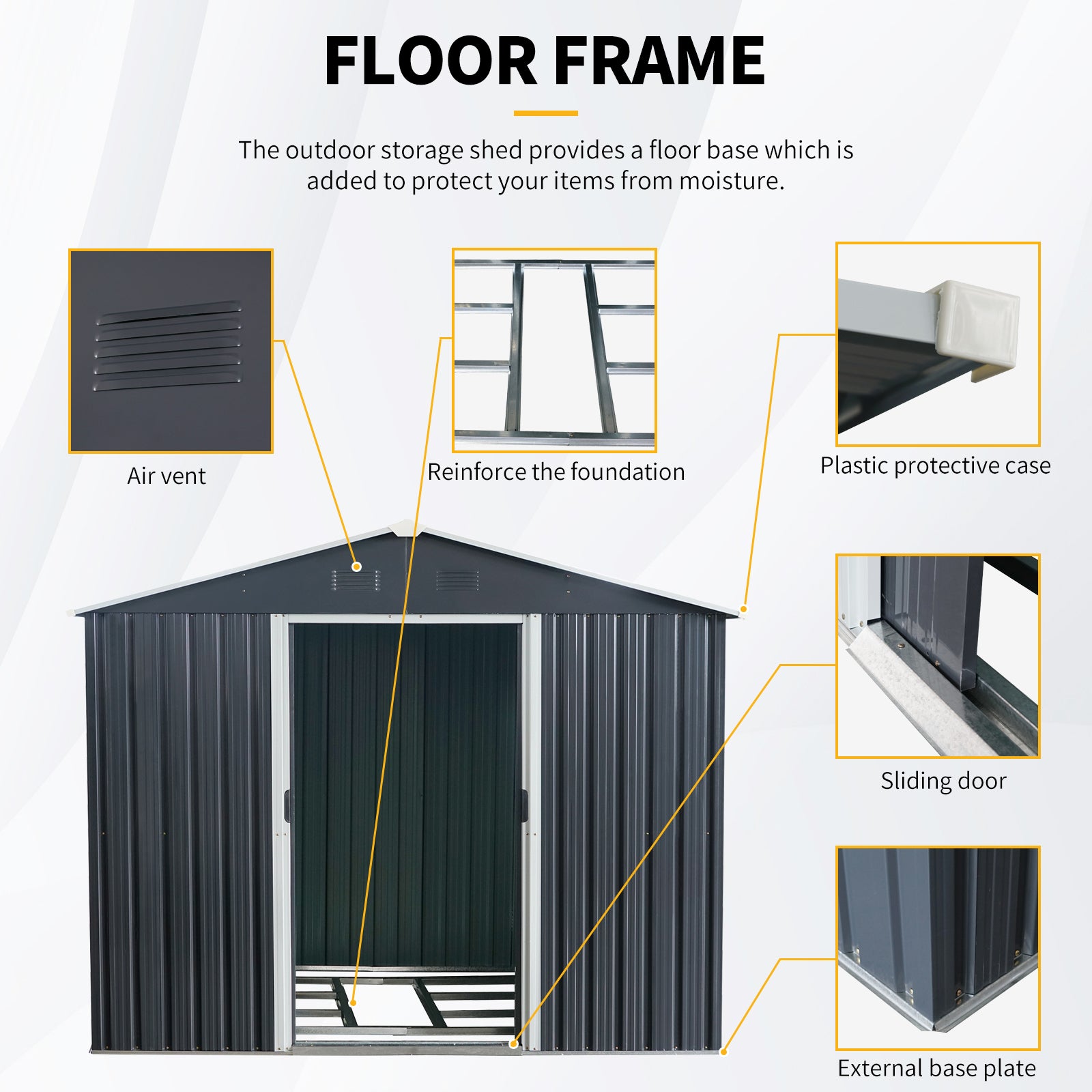 8x10 Metal Storage Shed w/ Foundation - Black-American Furniture Outlet