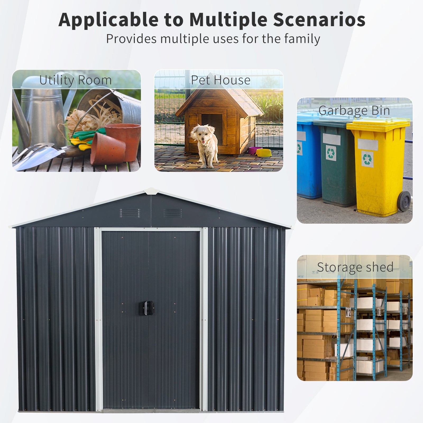 8x10 Metal Storage Shed w/ Foundation - Black-American Furniture Outlet