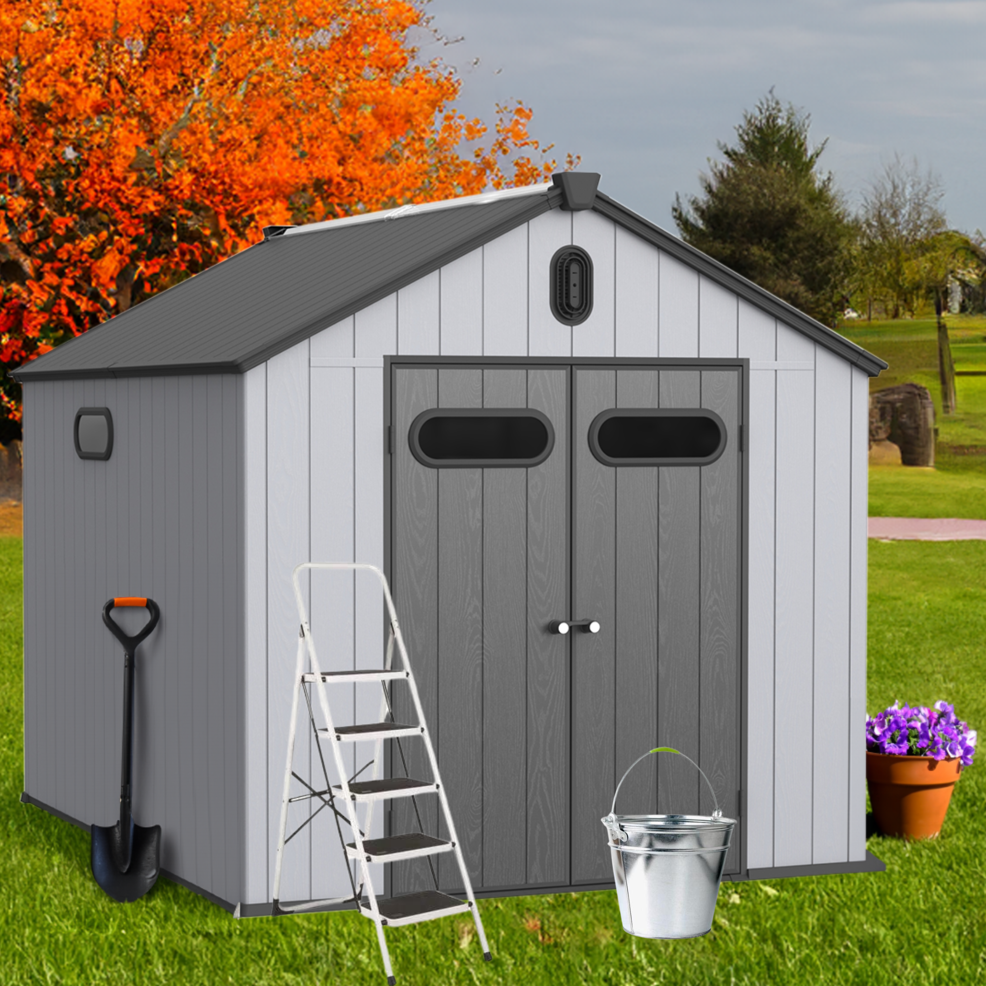 8x10ft Resin Storage Shed - XWT013-1-American Furniture Outlet
