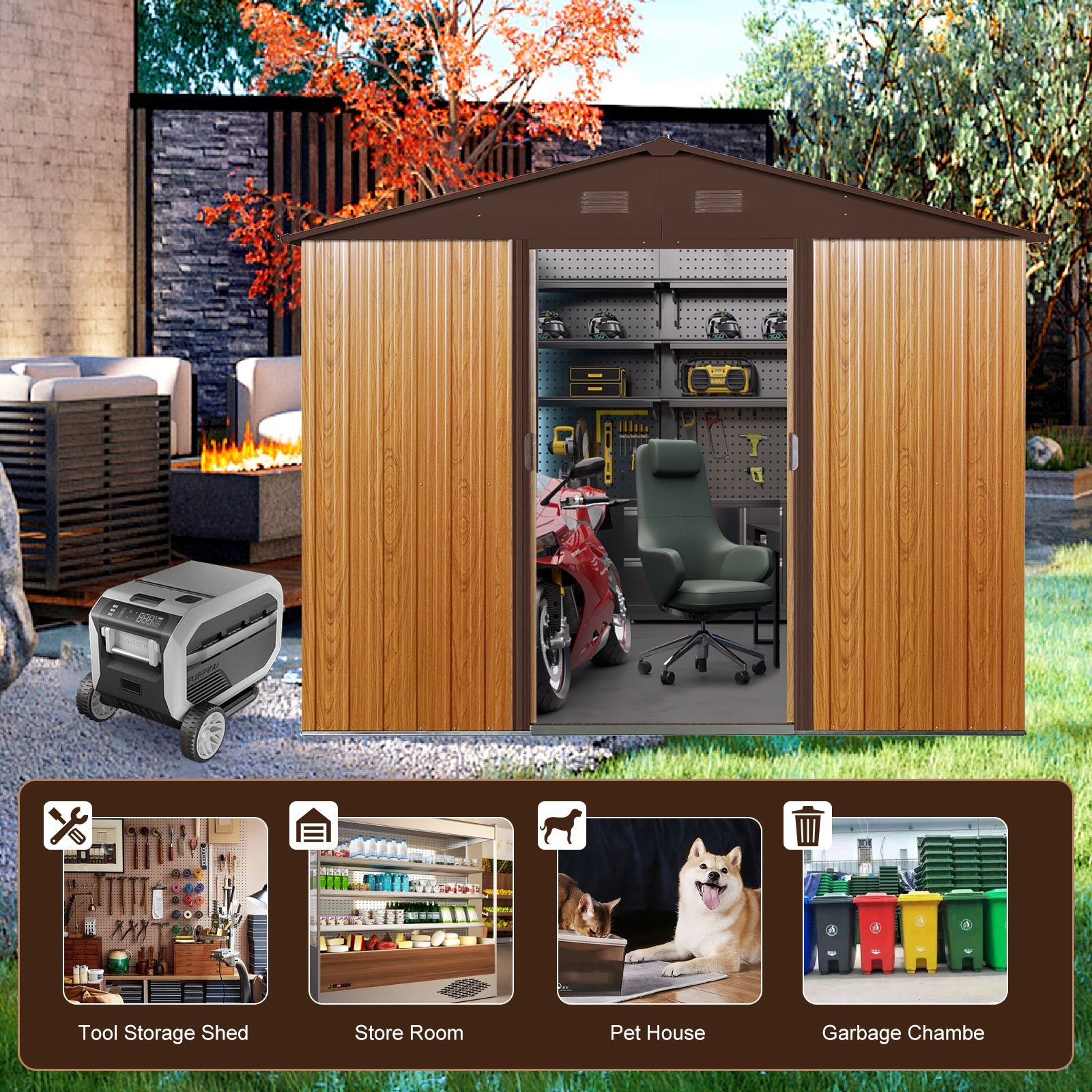 8x6 Metal Storage Shed w/ Foundation - Coffee-American Furniture Outlet