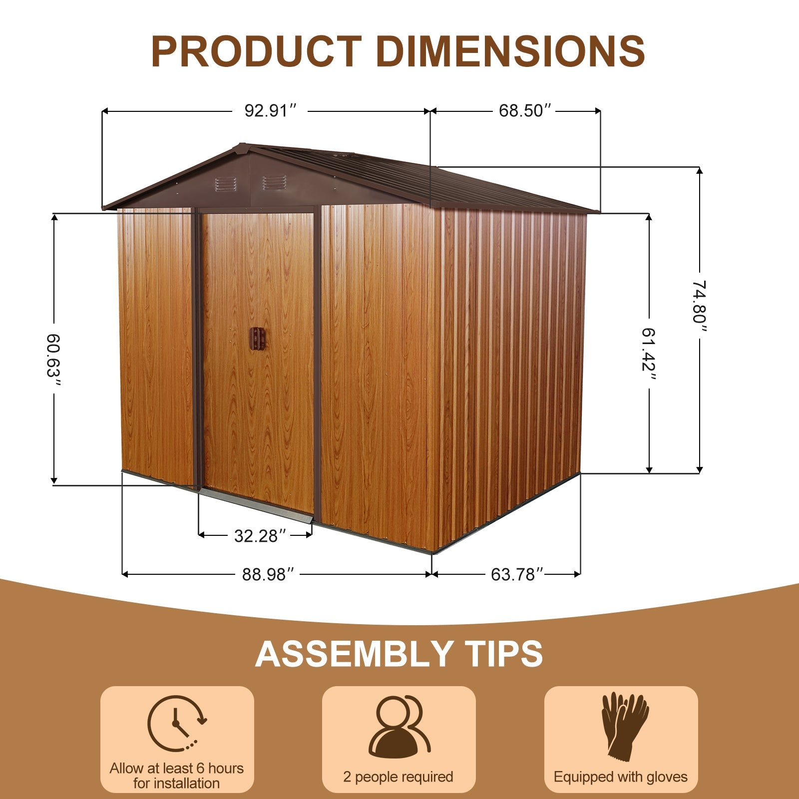 8x6 Metal Storage Shed w/ Foundation - Coffee-American Furniture Outlet