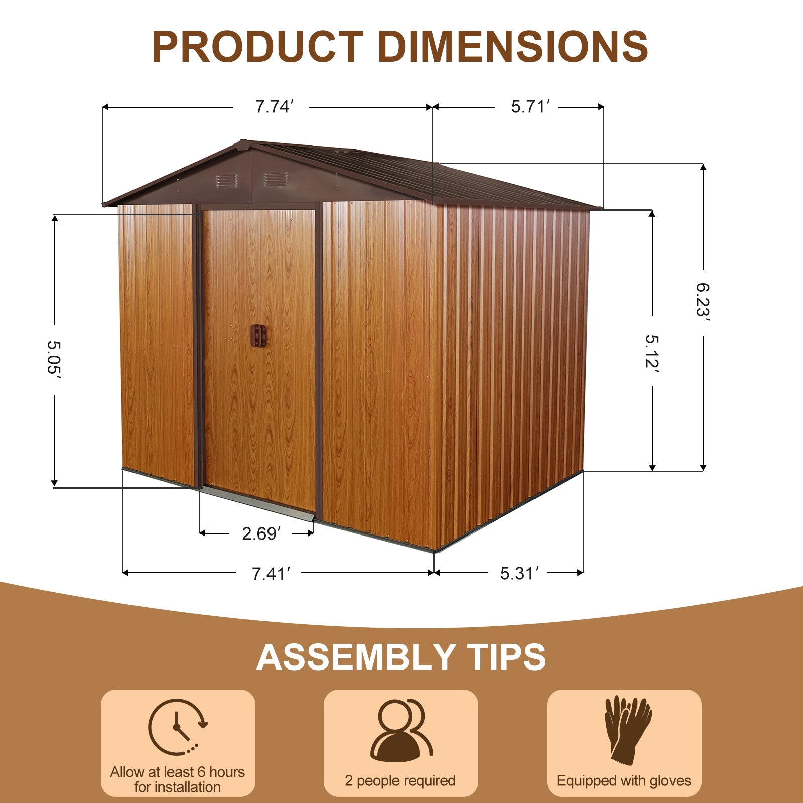 8x6 Metal Storage Shed w/ Foundation - Coffee-American Furniture Outlet