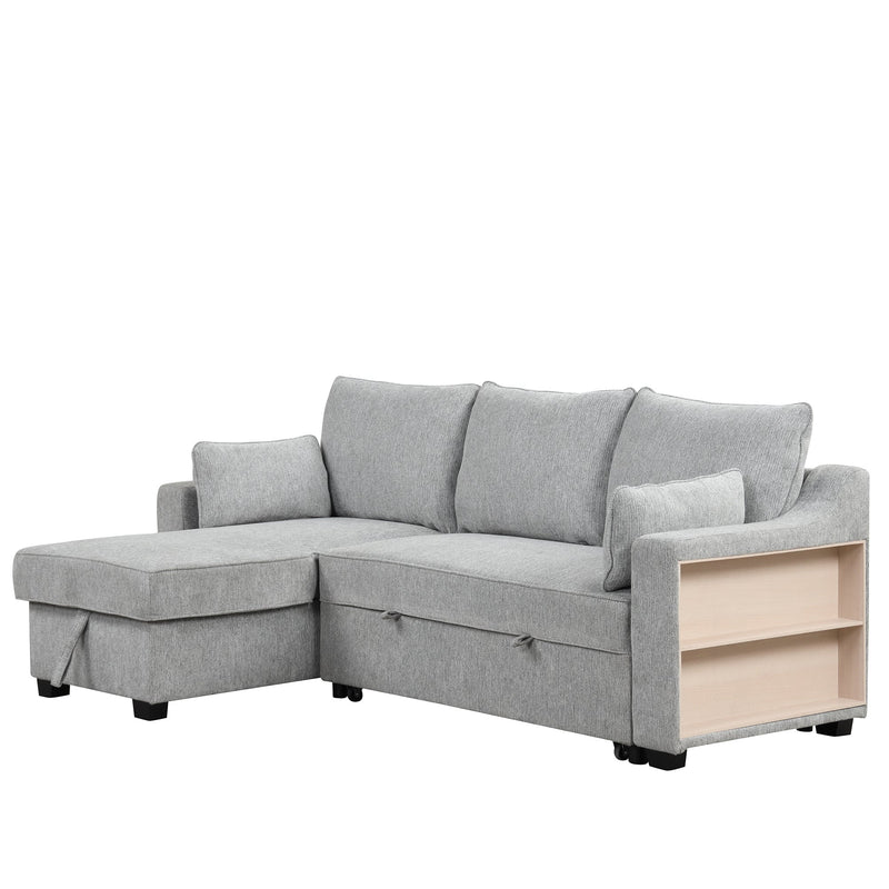 90" L-Shaped Sleeper Sofa w/ Storage Chaise, Racks & USB - Light Grey-Sleeper Sectionals-American Furniture Outlet