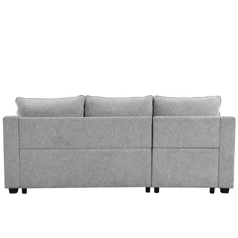 90" L-Shaped Sleeper Sofa w/ Storage Chaise, Racks & USB - Light Grey-Sleeper Sectionals-American Furniture Outlet