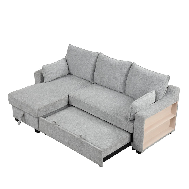 90" L-Shaped Sleeper Sofa w/ Storage Chaise, Racks & USB - Light Grey-Sleeper Sectionals-American Furniture Outlet