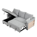 90" L-Shaped Sleeper Sofa w/ Storage Chaise, Racks & USB - Light Grey-Sleeper Sectionals-American Furniture Outlet