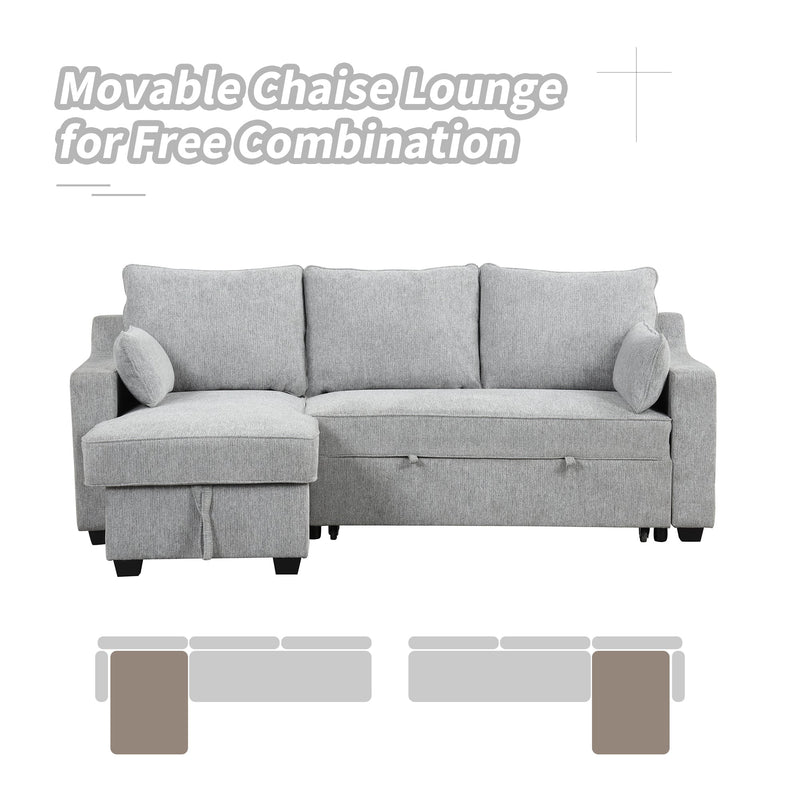 90" L-Shaped Sleeper Sofa w/ Storage Chaise, Racks & USB - Light Grey-Sleeper Sectionals-American Furniture Outlet