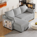 90" L-Shaped Sleeper Sofa w/ Storage Chaise, Racks & USB - Light Grey-Sleeper Sectionals-American Furniture Outlet