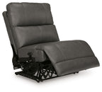 Dark gray armless power recliner with adjustable headrest and reclining base