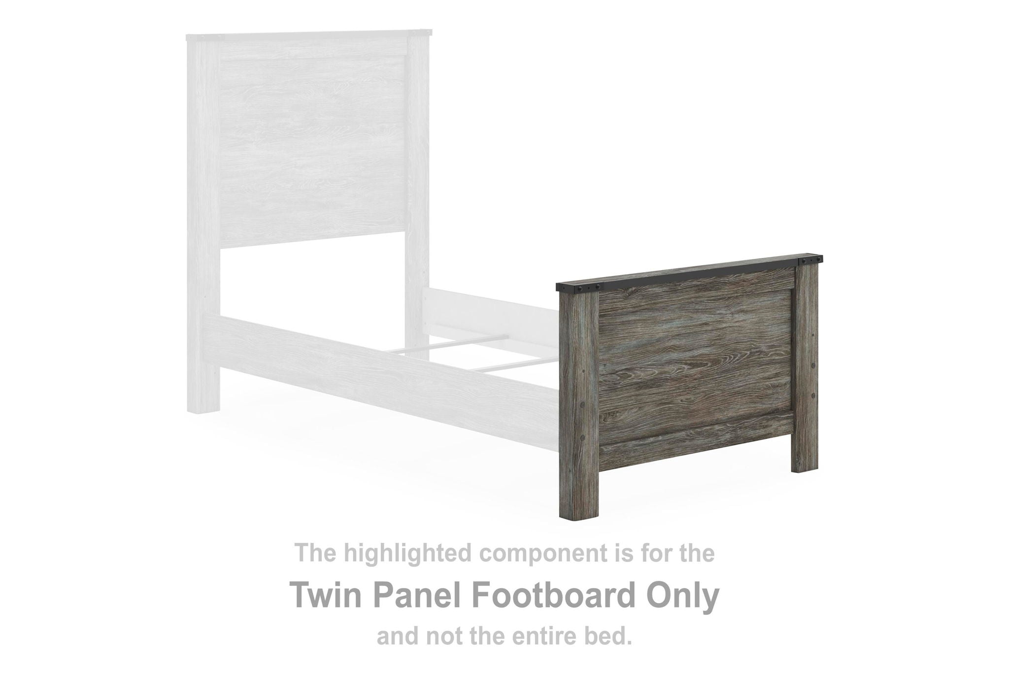 Gray twin panel footboard with horizontal slat and side posts