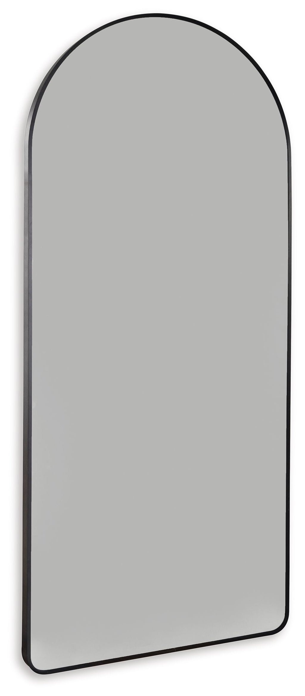 Sethall black arched floor mirror with thin frame and rounded top