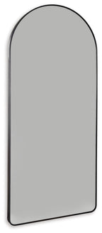 Sethall black arched floor mirror with thin frame and rounded top