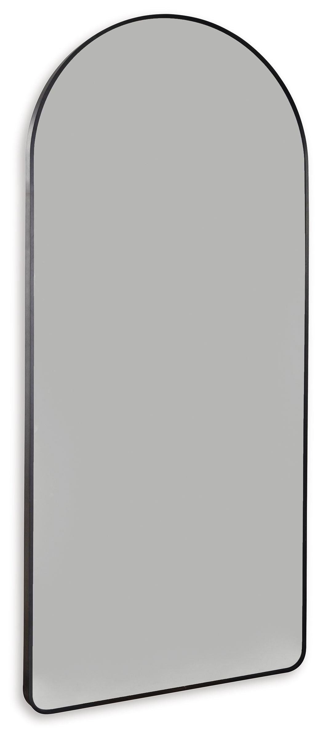 Sethall black arched floor mirror with thin frame and rounded top
