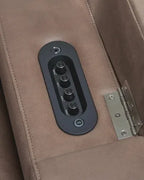 Caramel recliner power control panel with buttons on arm