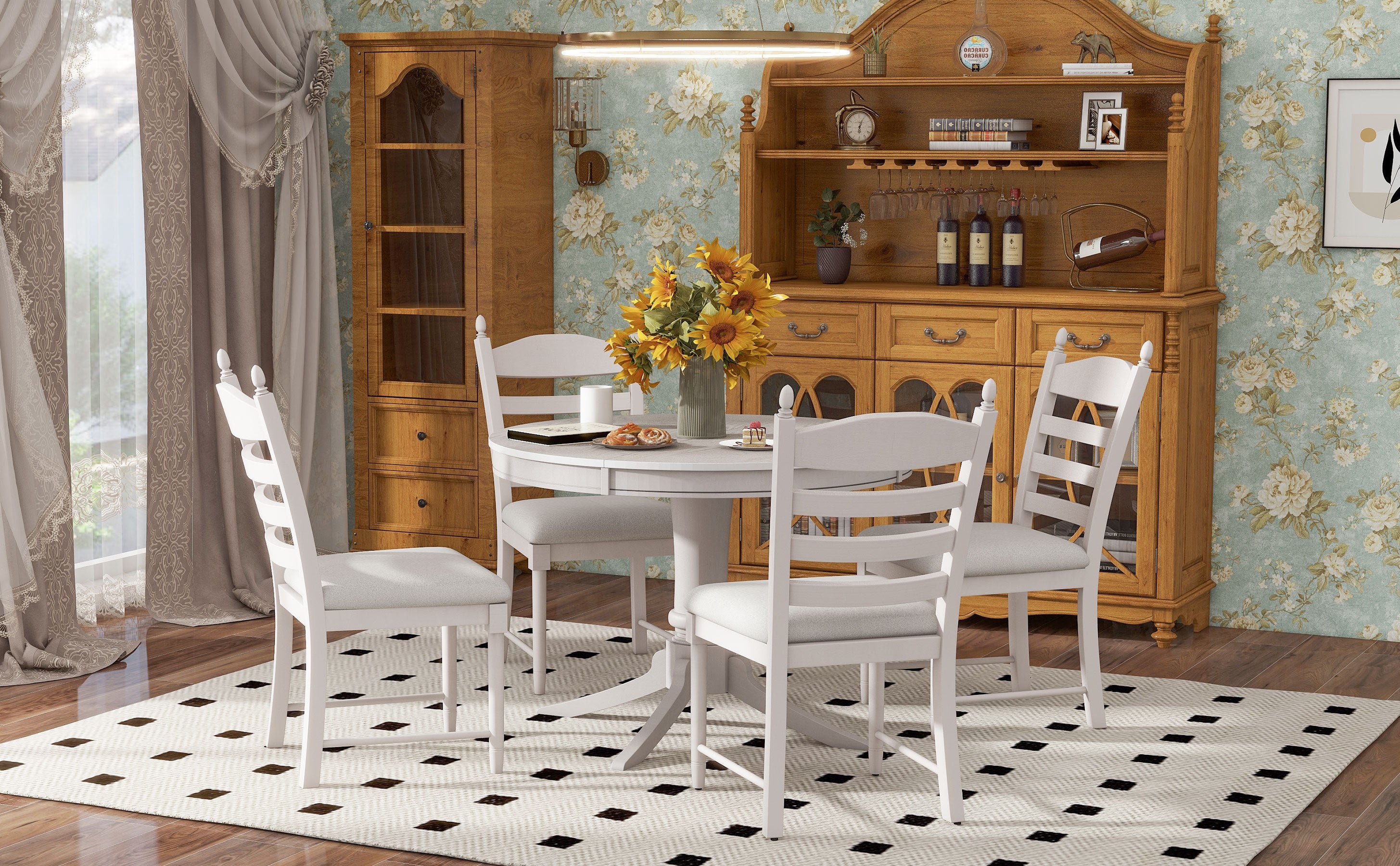 5-Pc Retro Extendable Dining Set, Antique White