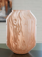 Dushby light brown vase with vertical swirl woodgrain pattern and clear rim detail