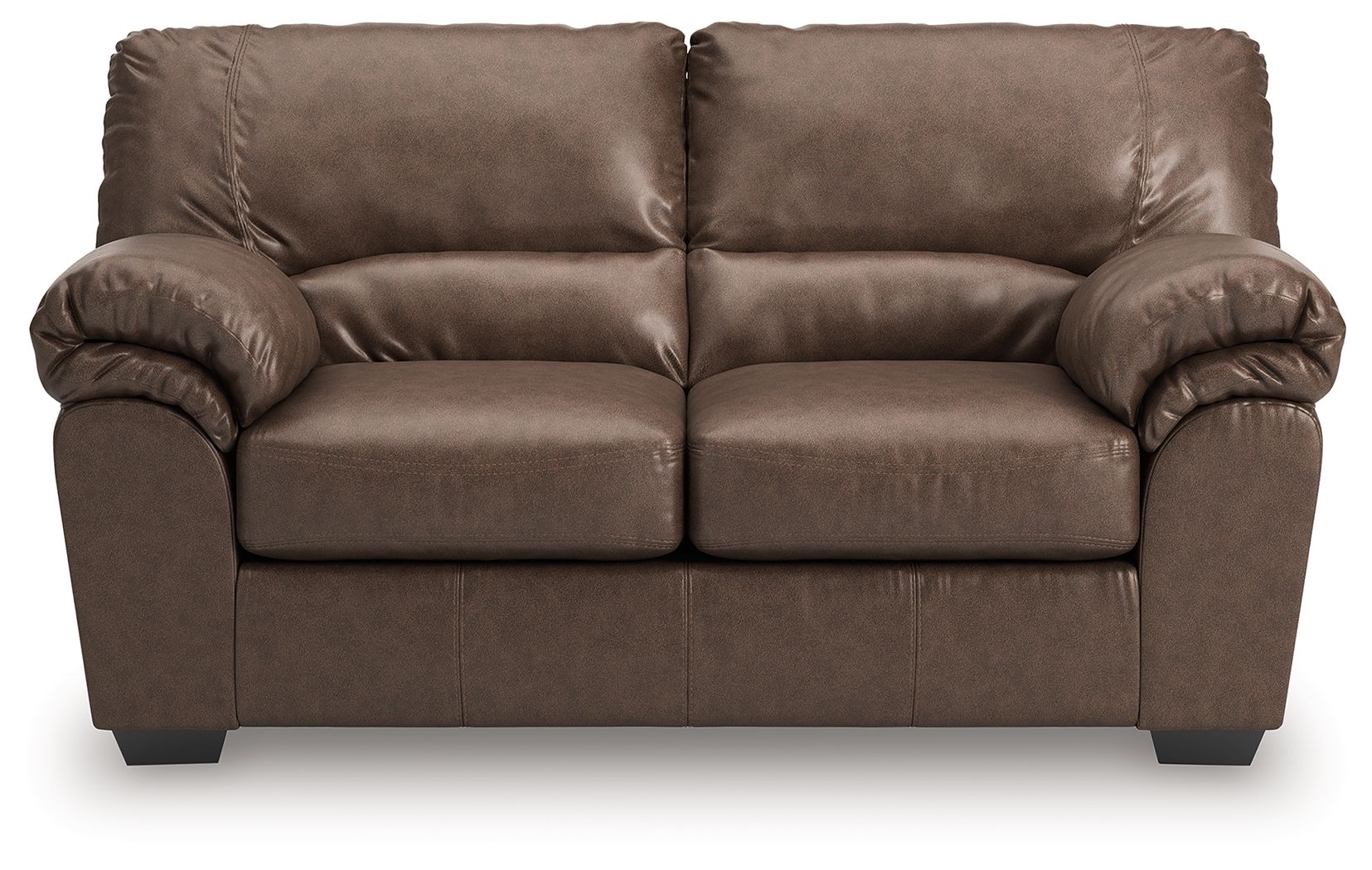 WillowBend loveseat in dark brown with two center-back cushions and rolled arms