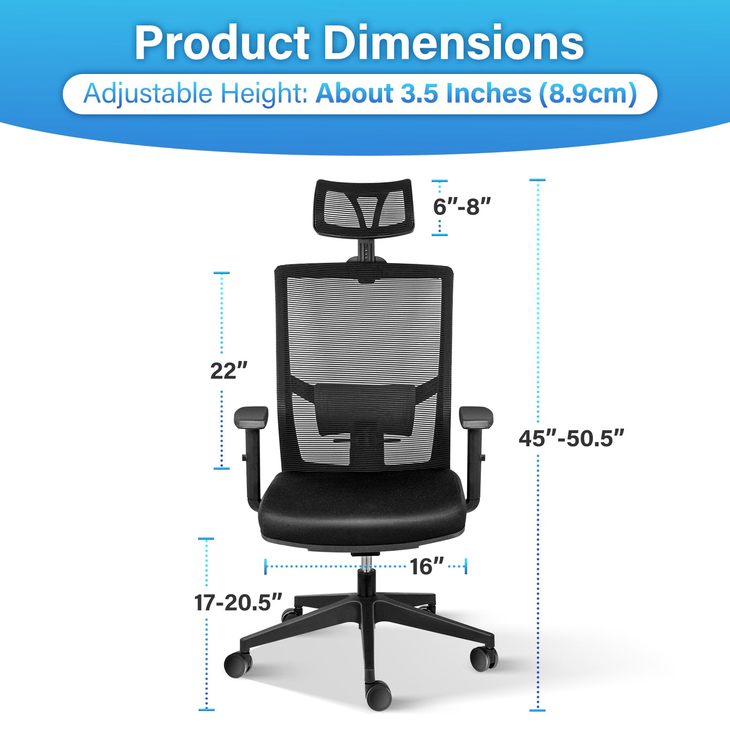 Ergonomic Mesh Office Chair w/ Lumbar Support, Arms & Wheels - Black