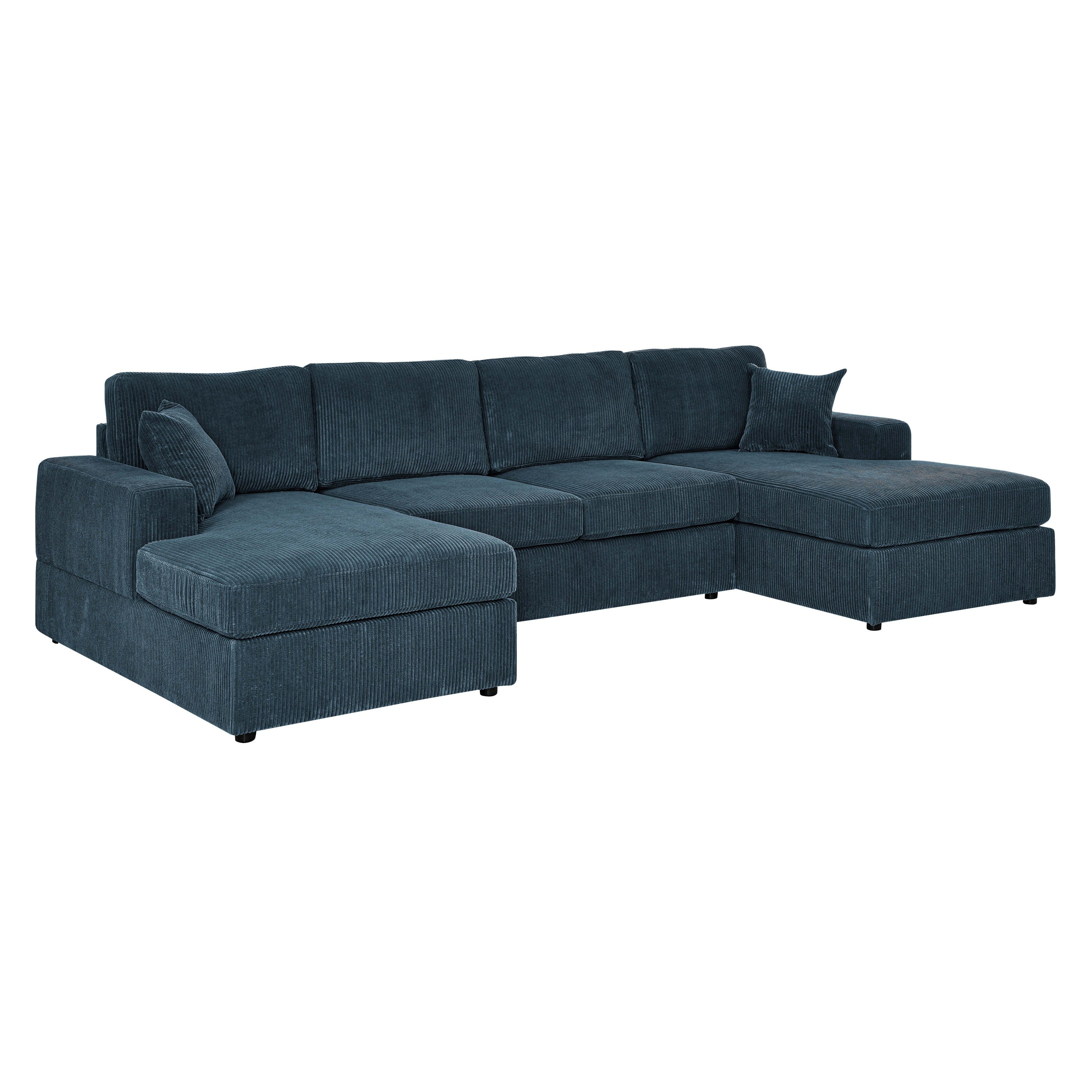 3-Pc Blue Corduroy Double Chaise Sectional Sofa