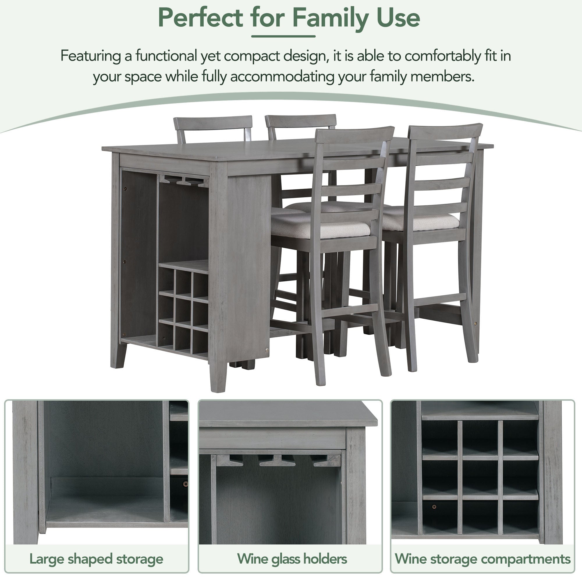 5-Piece Counter Height Dining Set (Gray)