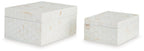 Aldenburg cream patterned storage boxes set of 2, small box beside larger box