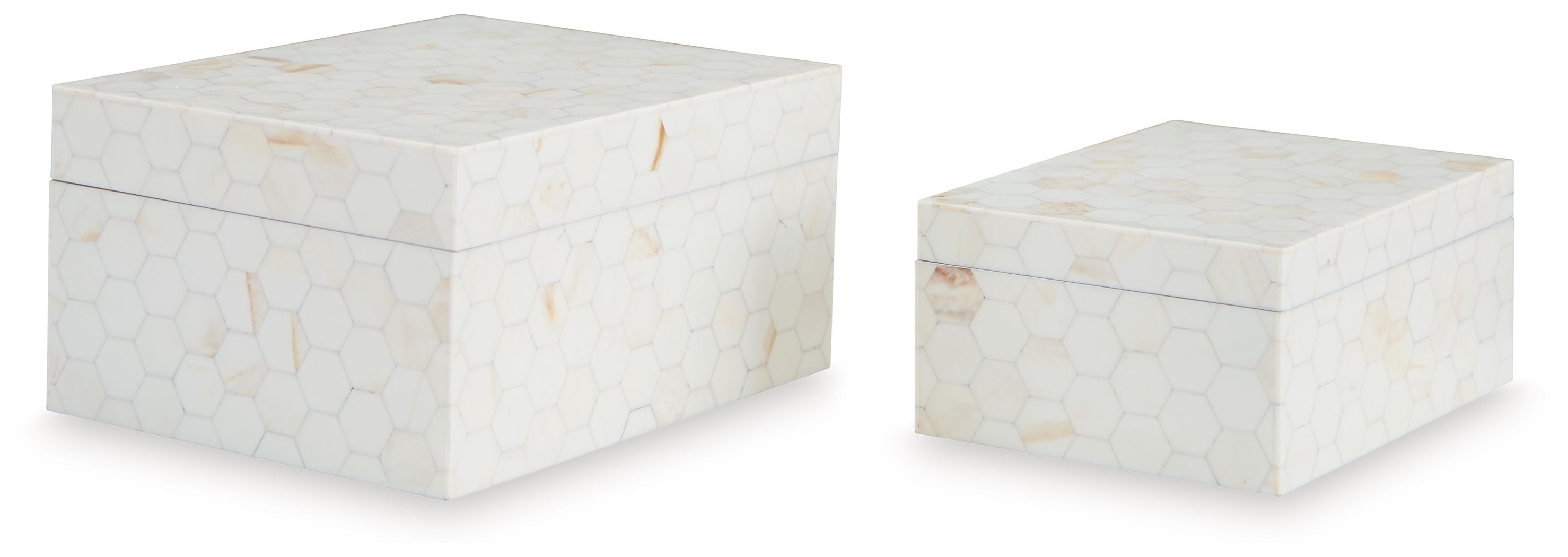 Aldenburg cream patterned storage boxes set of 2, small box beside larger box