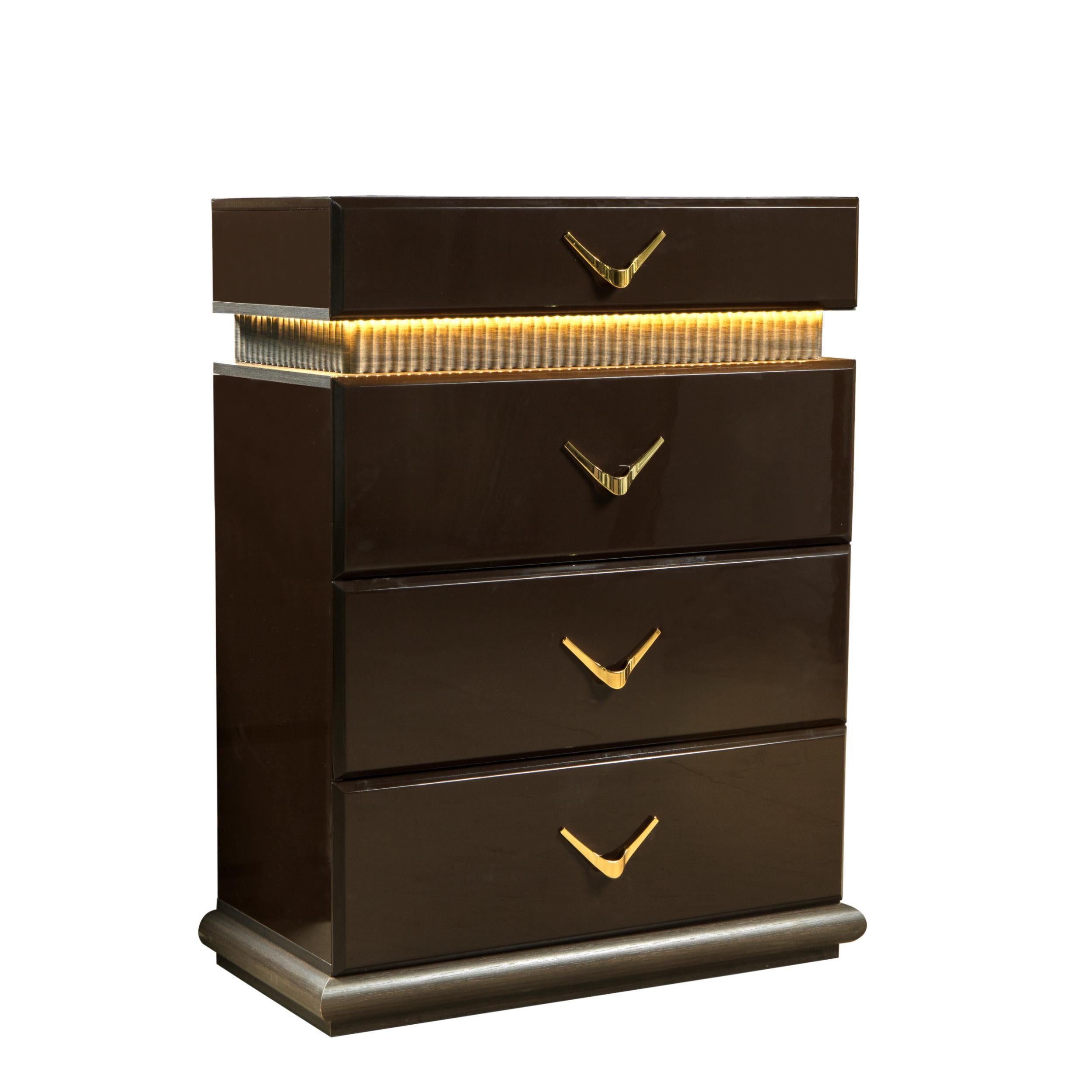 Modern Brown Wood 4-Drawer Chest