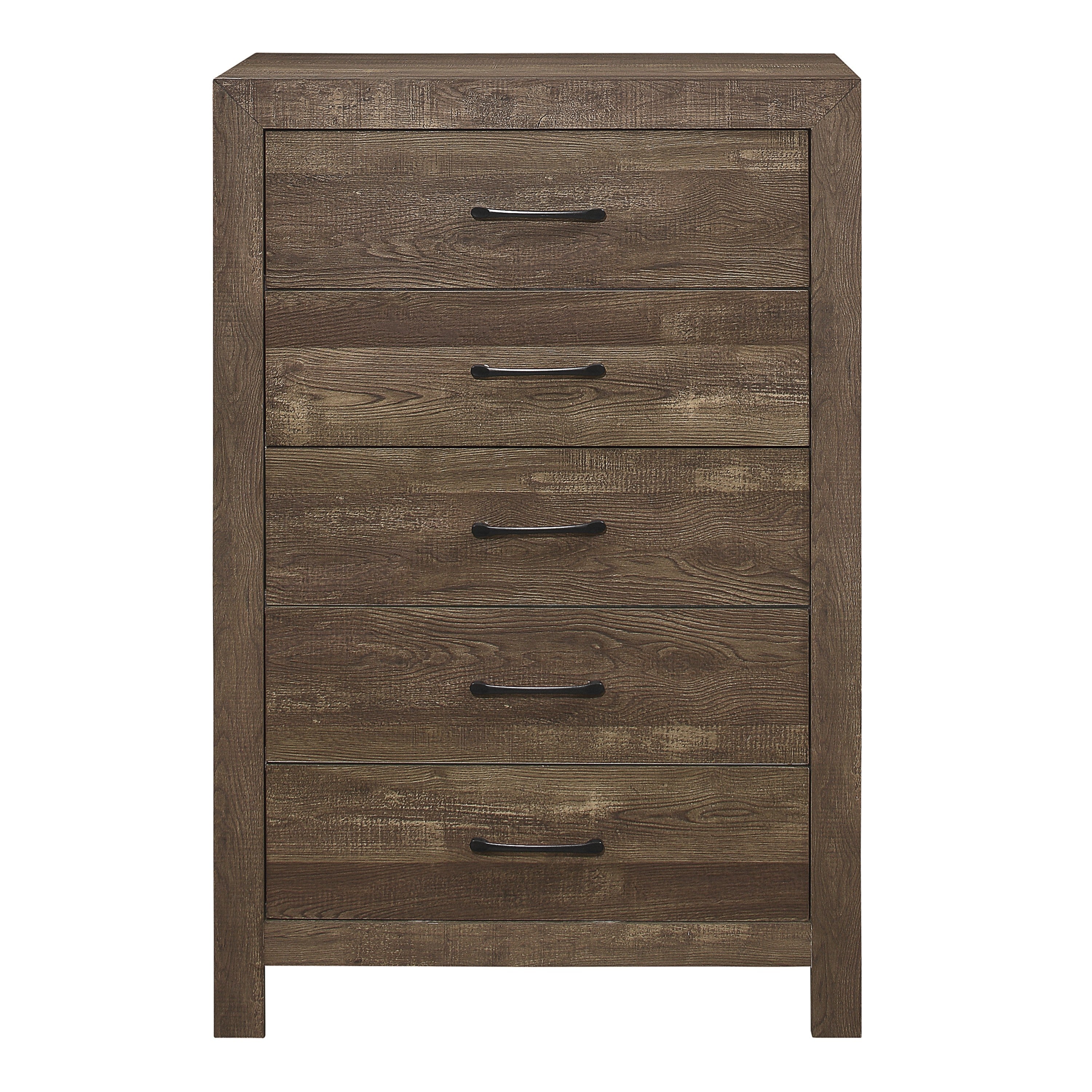 Rustic Brown 5-Drawer Chest Black Metal Hardware Bedroom