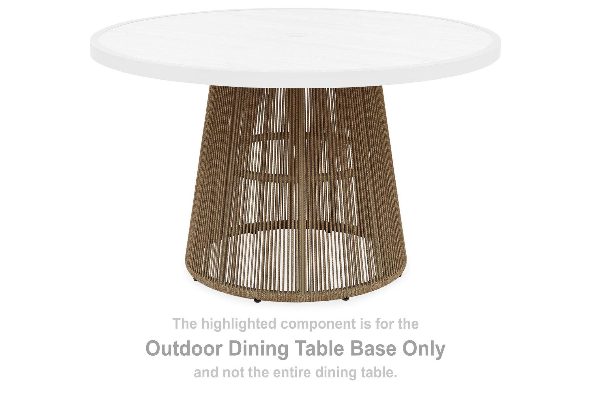 Beige round dining table base with vertical slat design and flat top