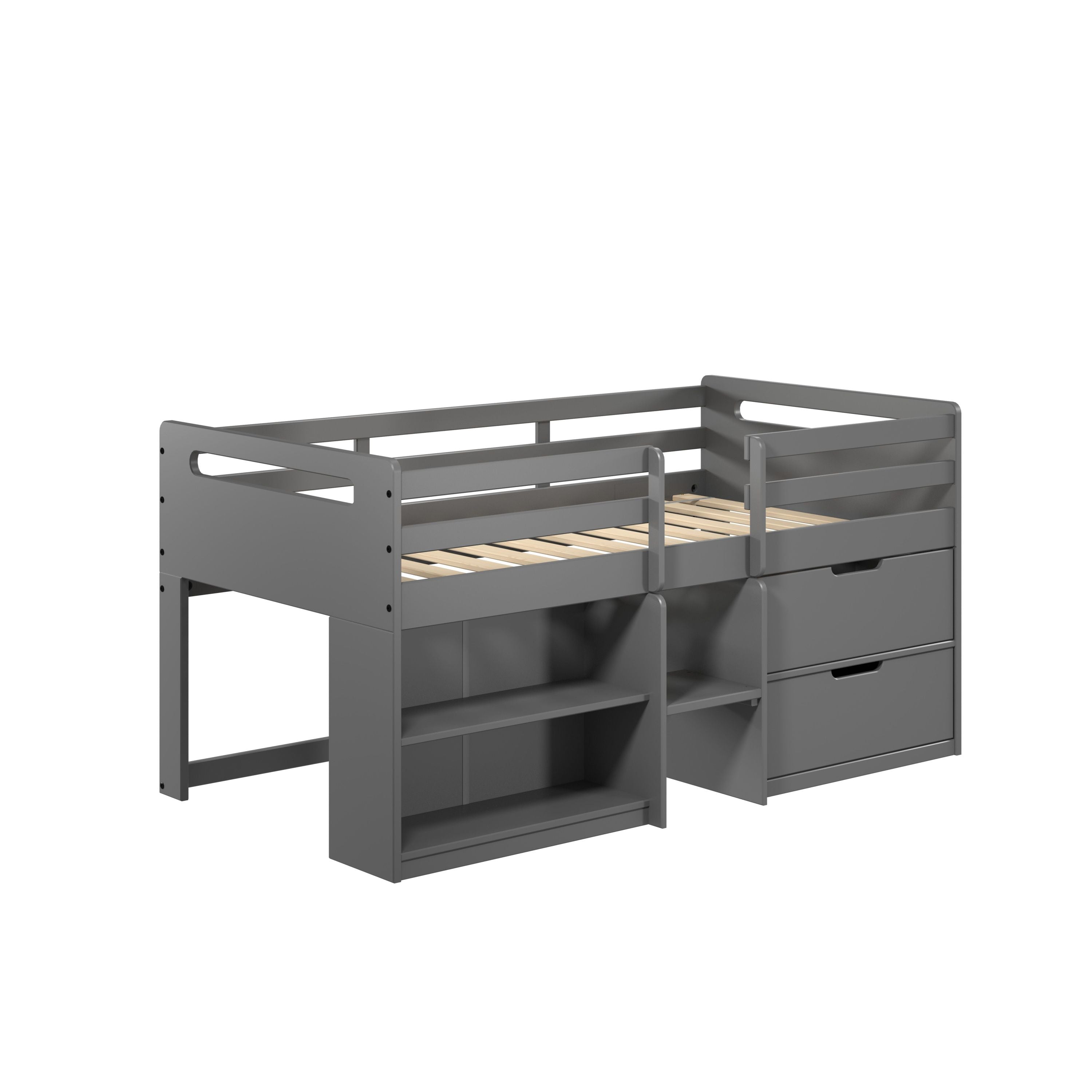 Fabiana Twin Loft Bed: Gray Synthetic Wood, Storage & Ladder