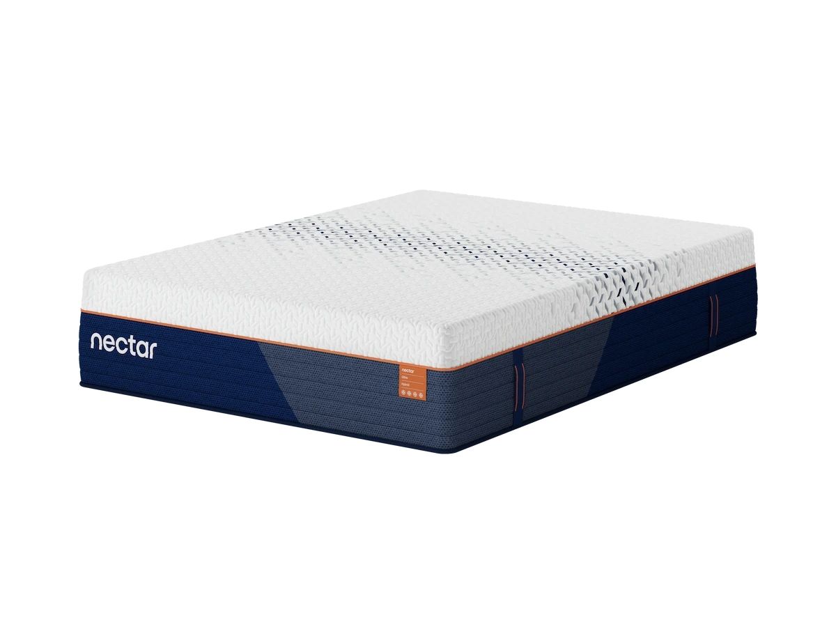 White Nectar mattress with dark blue side panel and orange label detail