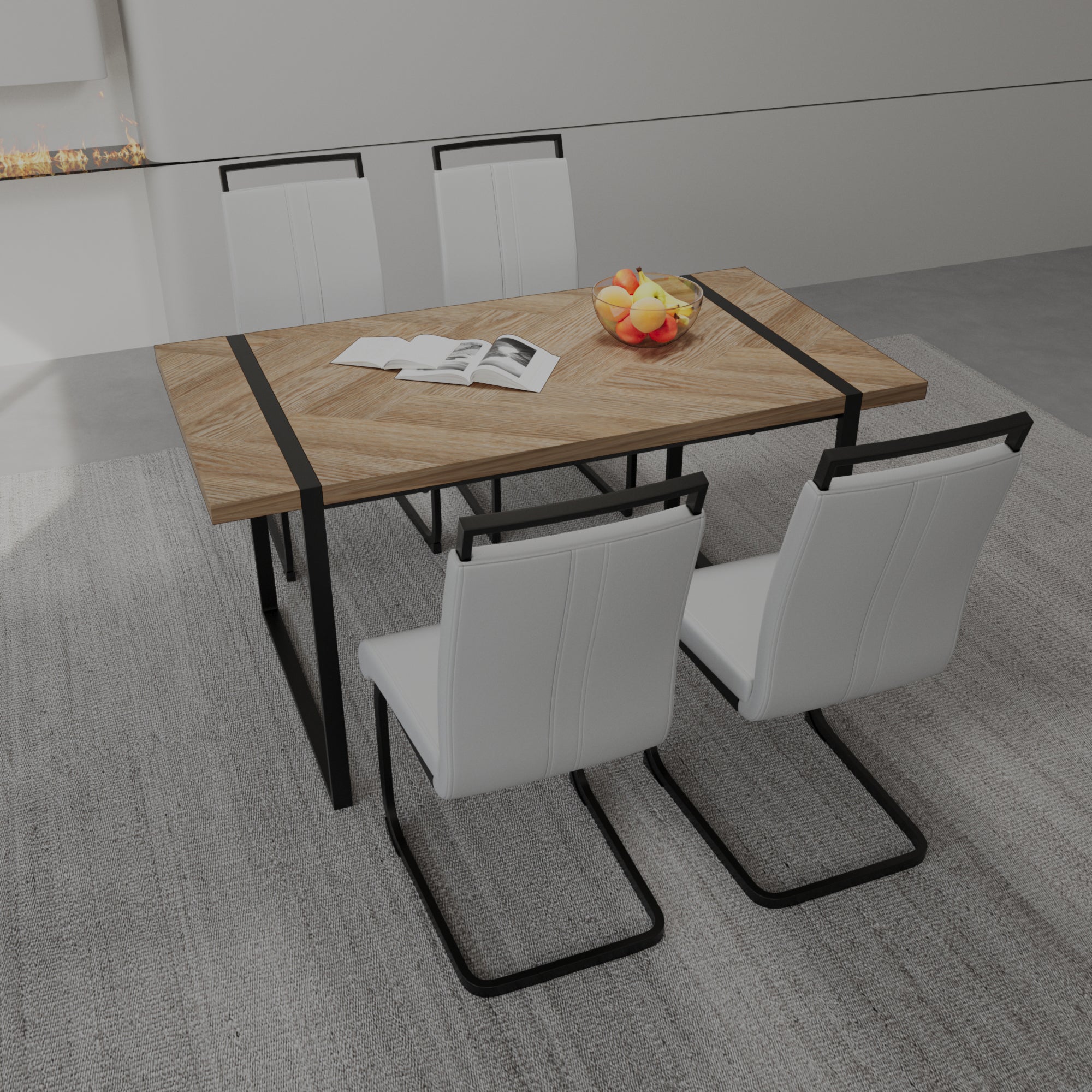 59" Dining Table Set, 4-Piece Industrial Kitchen Table