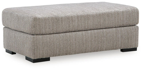 Lofwood gray fabric ottoman with hinged lid and square legs