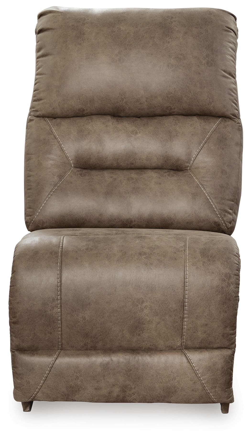 Fossil armless chair with padded back and seat, upholstered in taupe-brown fabric
