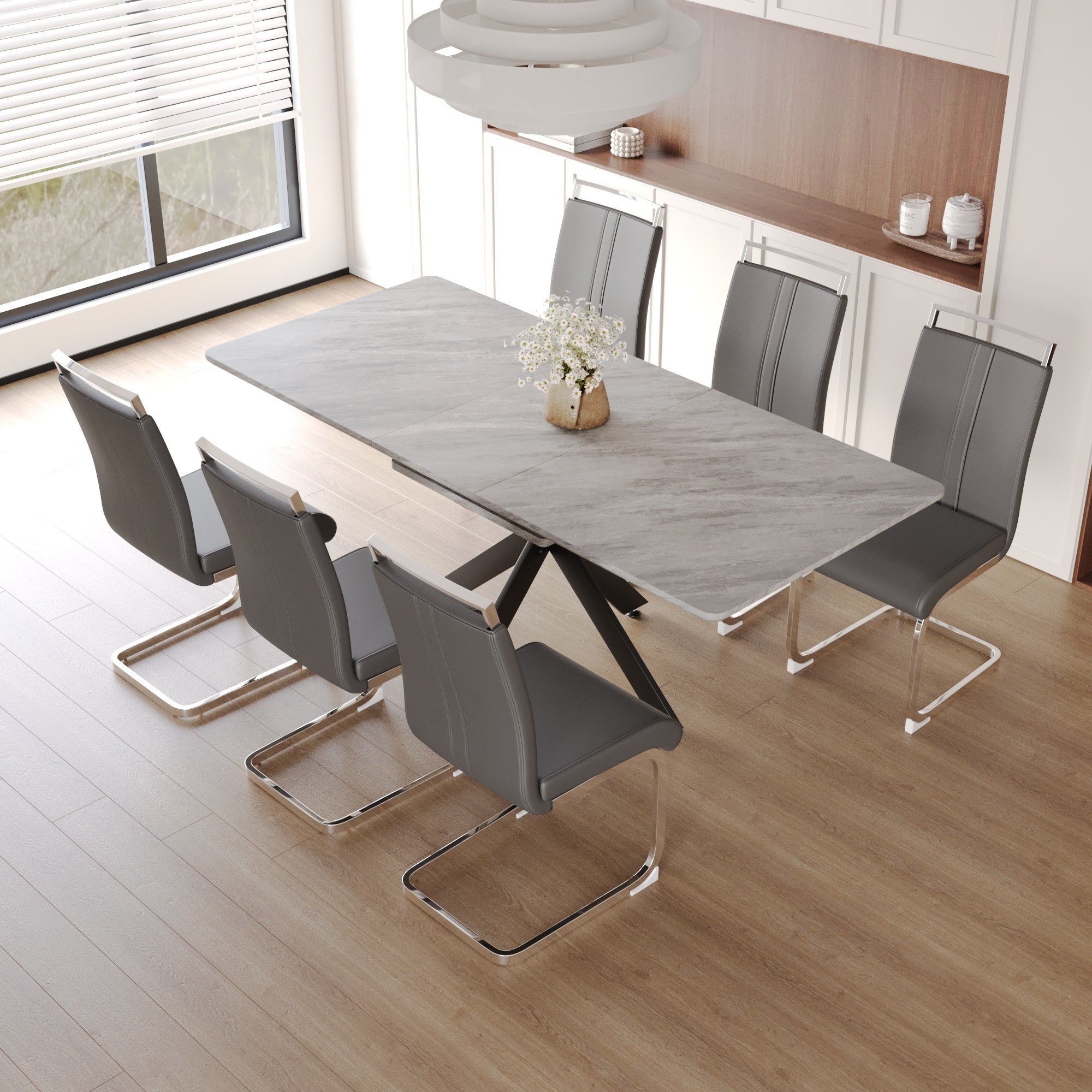 62" Extendable Dining Table Set for 6-8 People